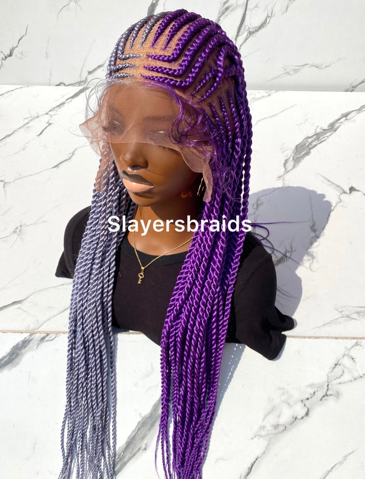 30 Inch Purple Gray Full Lace Cornrow Wig -Kirema