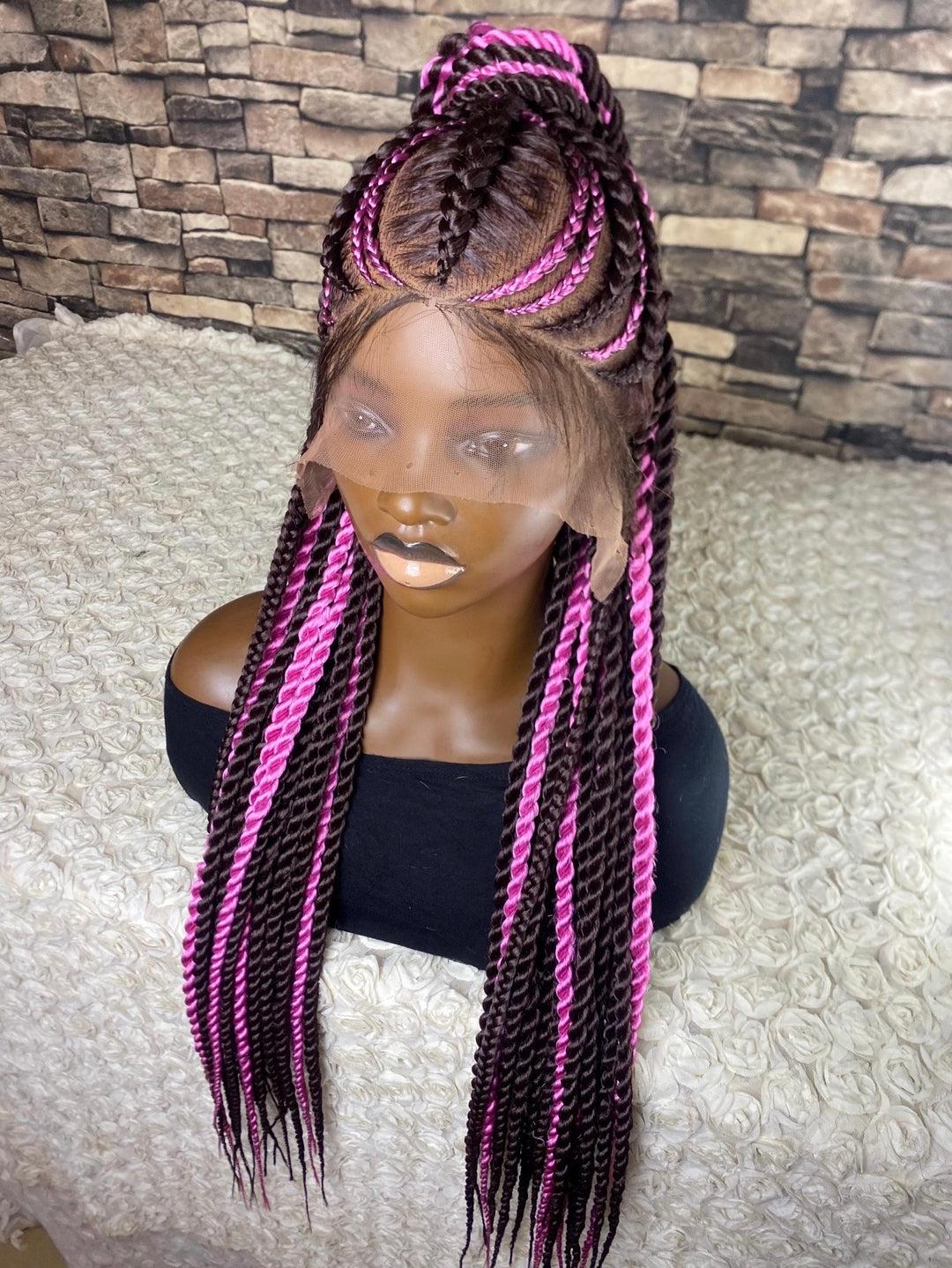 Custom braided cornrows natural scalp, lightweight -Theresa 33/pink