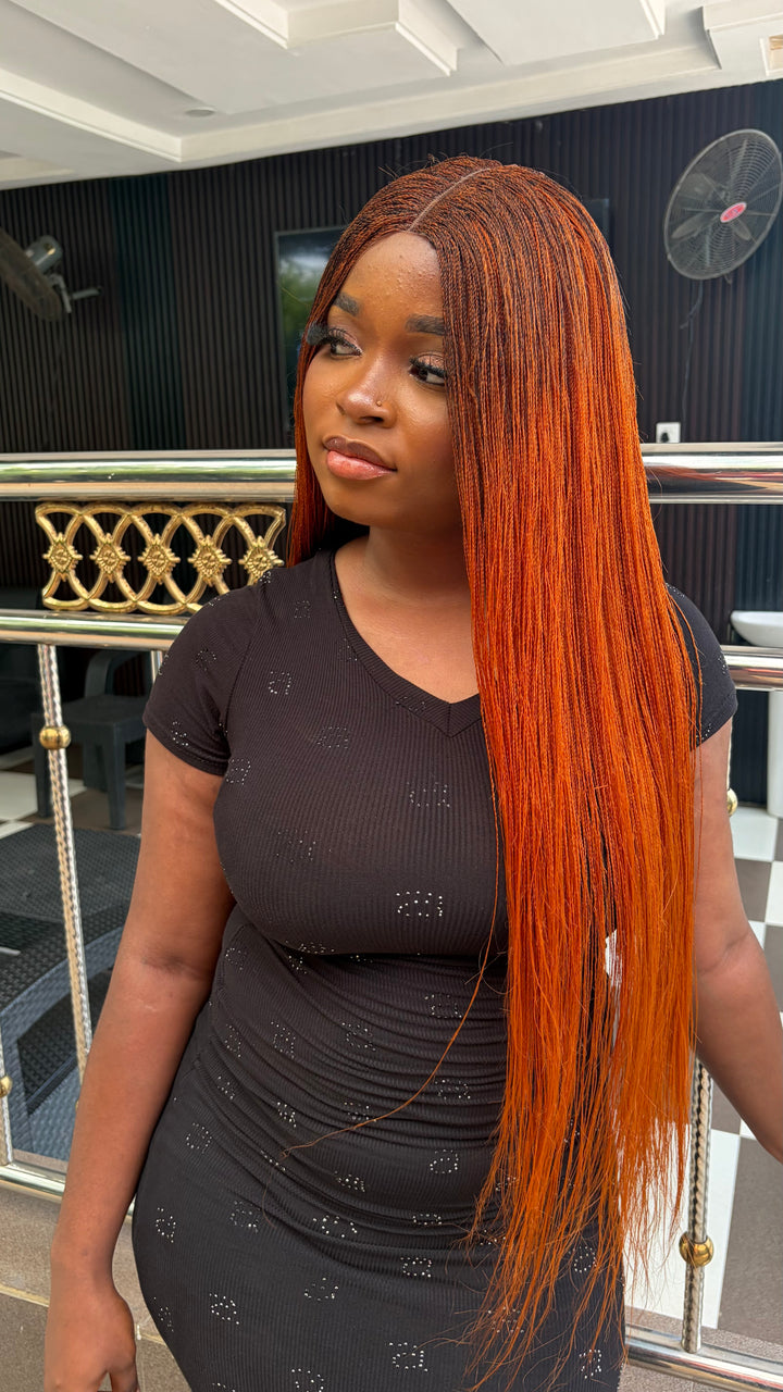 Mini MicroTwist Braided Wig | Long born Straight Wig  -Nano Orange
