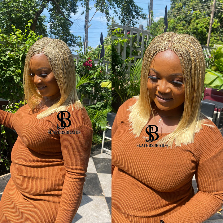 Fast Ship Micro Braids Lace Wig|Easy install hair- Bob Nano blonde