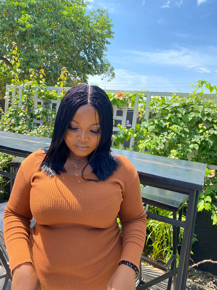Fast Ship Micro Braids Lace Wig|Easy install hair- Bob Nano 