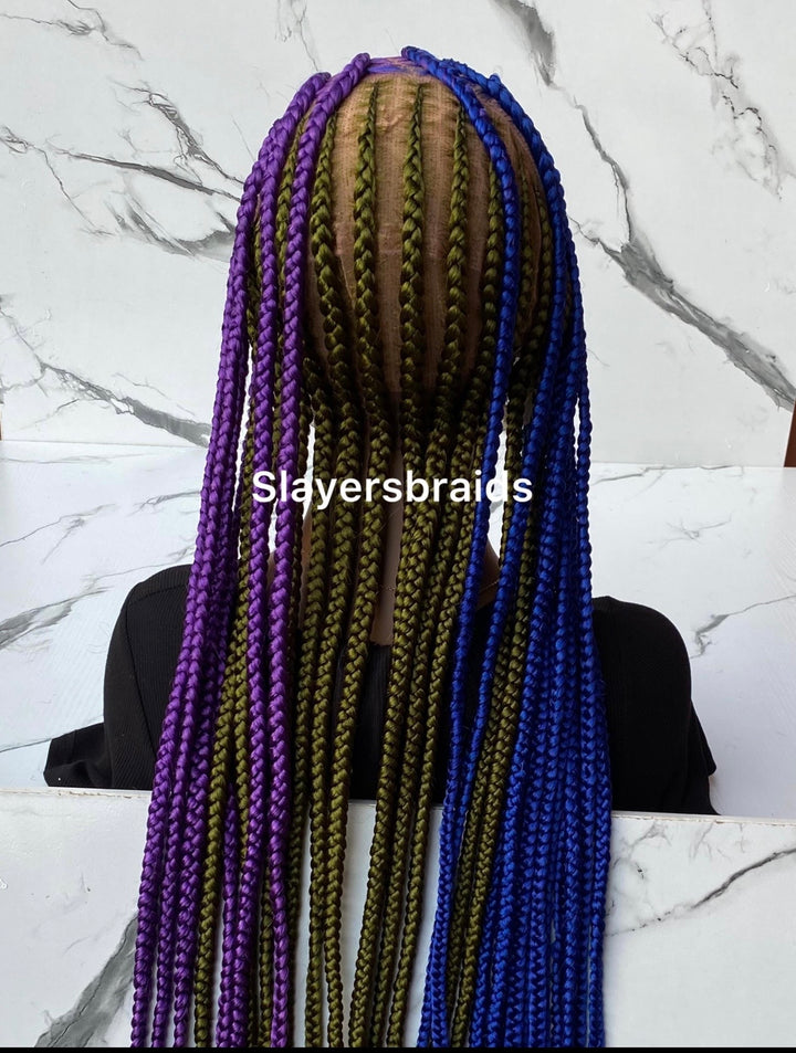 Fulani Braid Wig: Purple, Camo Green, Blue Full Lace Wig -Tise