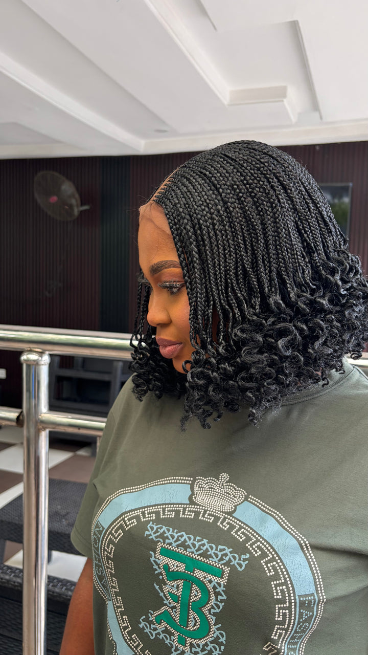 Tightly Braided, Protective style for black queen, CurlyBob Wig -Shese