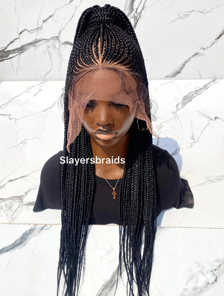 28" Shuku Cornrow Braid FulllaceWig: -Zikorah