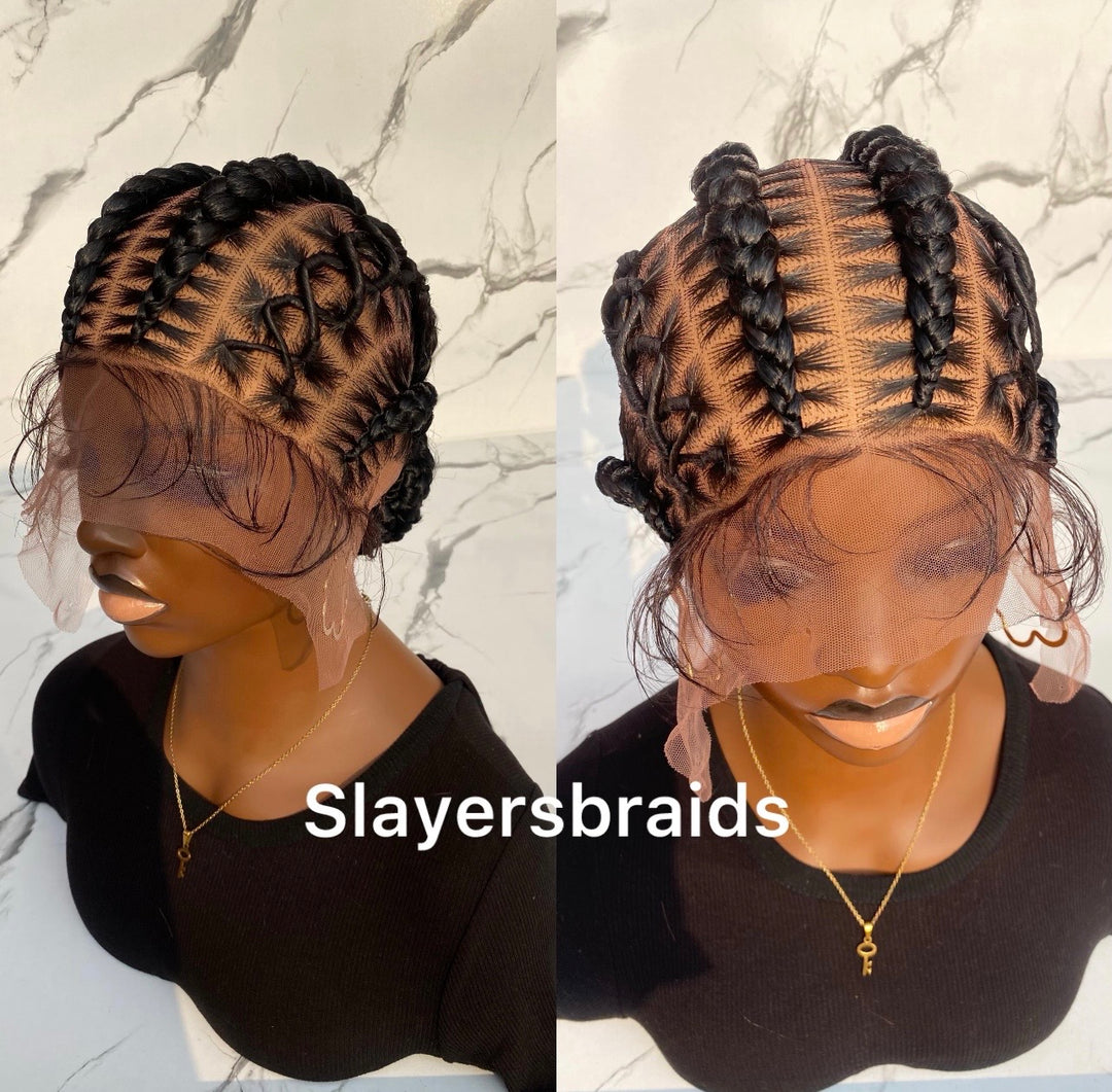 Fulani Braided Wig Crisscross Cornrow -Cherry