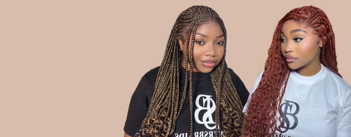 Women showcasing long braided hairstyles in black and burgundy | Slayer Braids