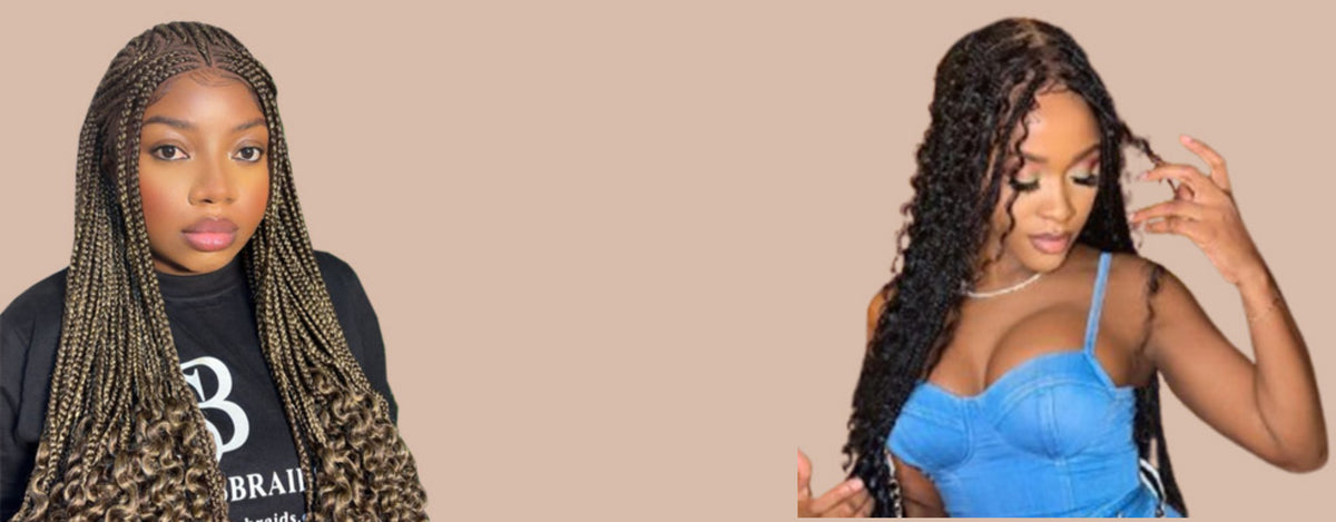 Women wearing long braided and curly loc hairstyles | Slayer Braids