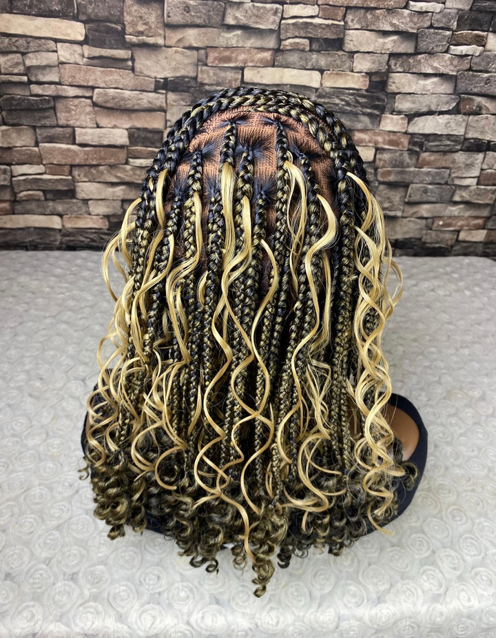 Braided Cornrow Wig: Full Lace Curly Bob, Mix Blonde -Ella Unit