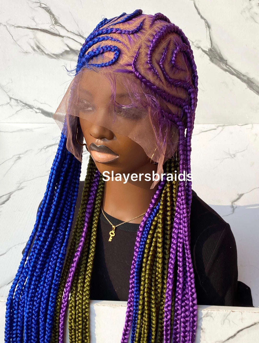 Fulani Braid Wig: Purple, Camo Green, Blue Full Lace Wig -Tise