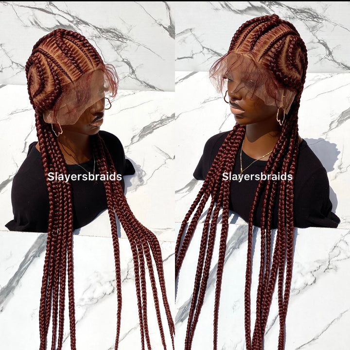 Braided Wig Full Lace Maroon Knotless Box Braids -Anjola