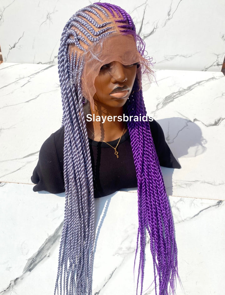 30 Inch Purple Gray Full Lace Cornrow Wig -Kirema