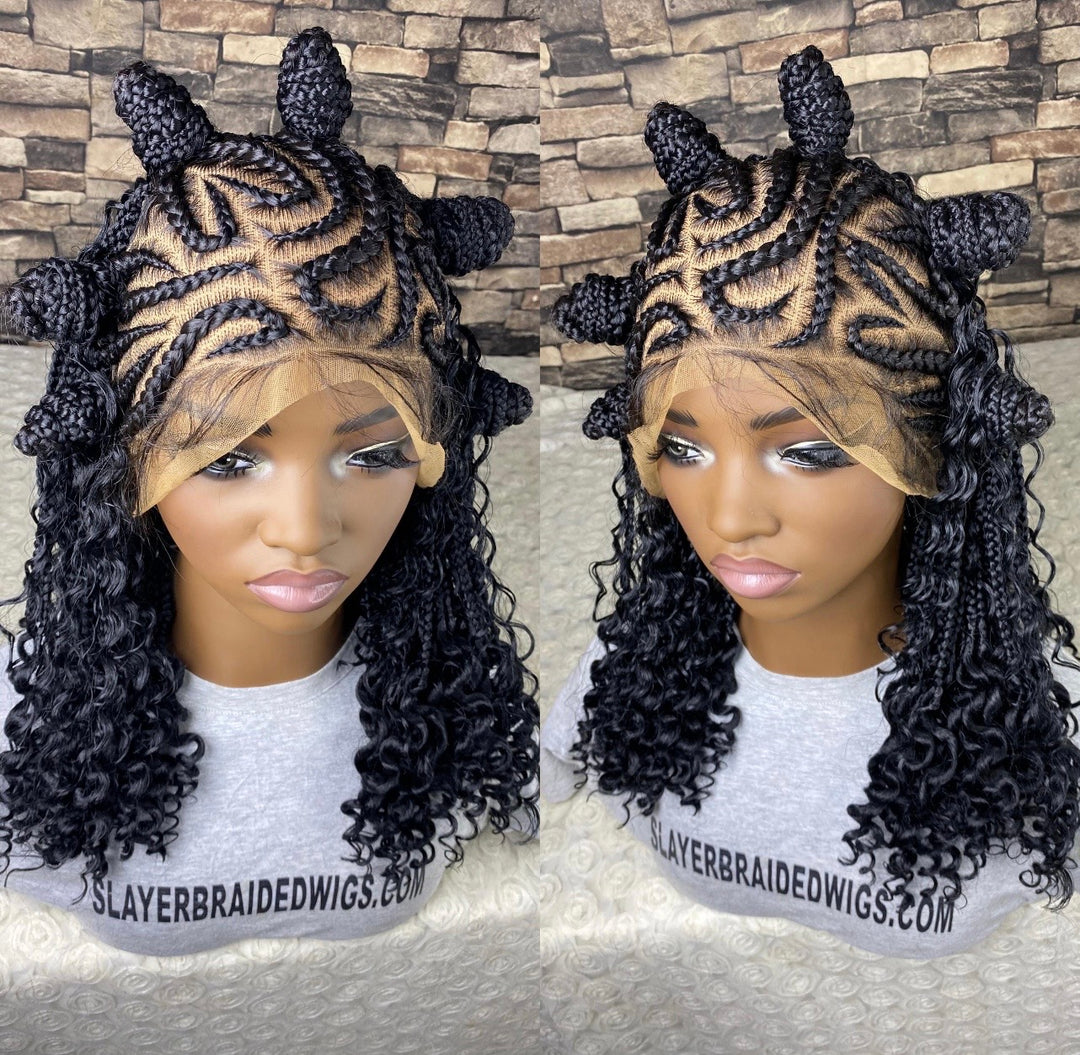 Lace front Ready to ship,Curly Cornrow Wig” Cindy Unit