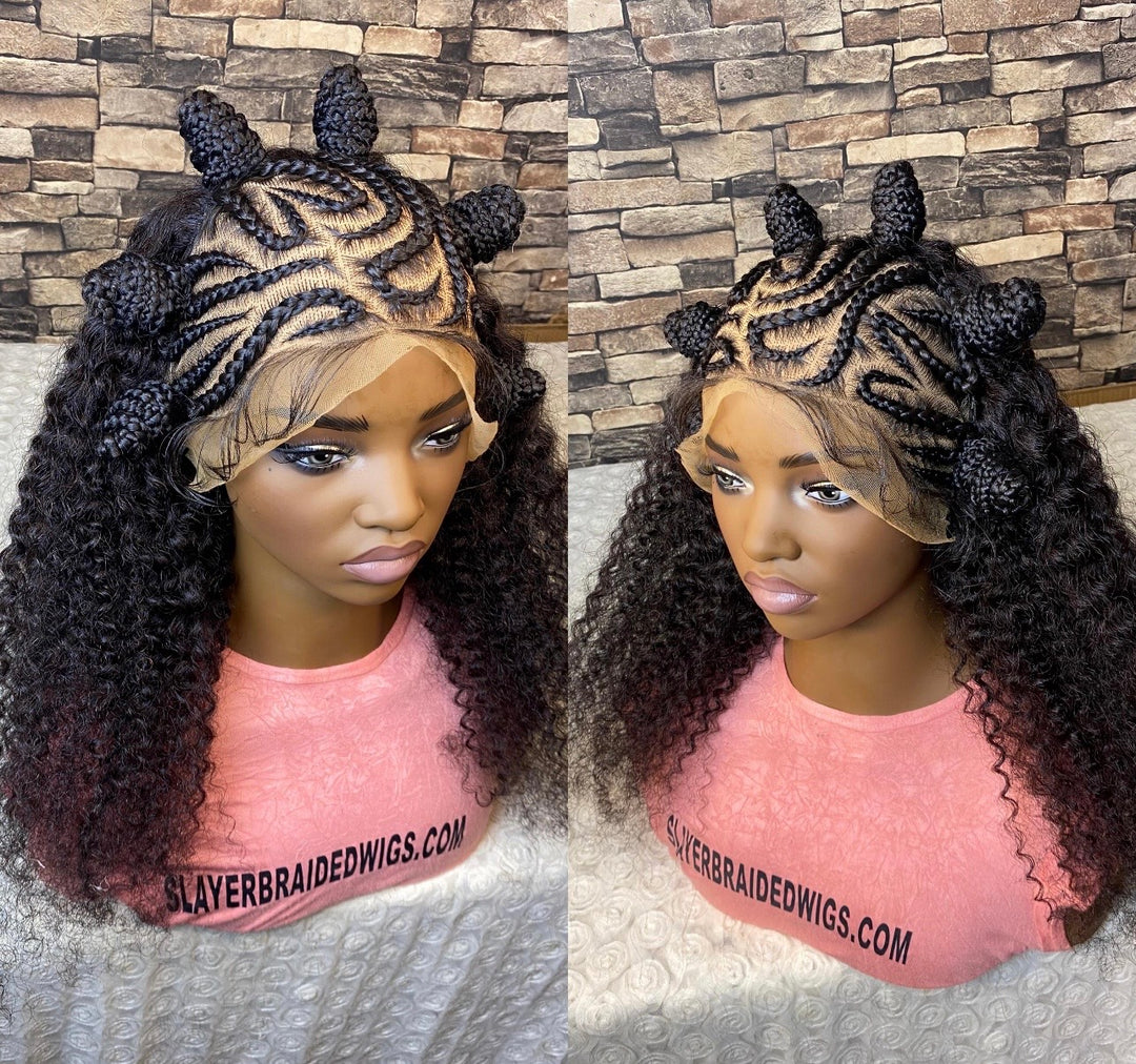 Lace Front Cornrow Wig: Human Hair Curly Wig -Dotun