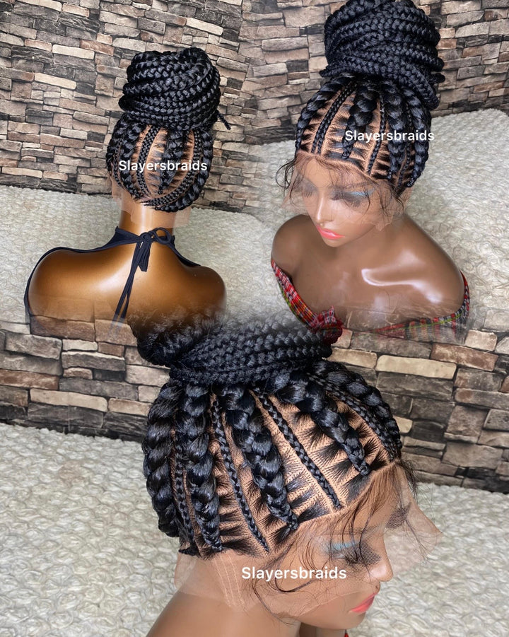 Ghana Weave Cornrow Braids Wig: Full Lace Knotless Braids -Esther