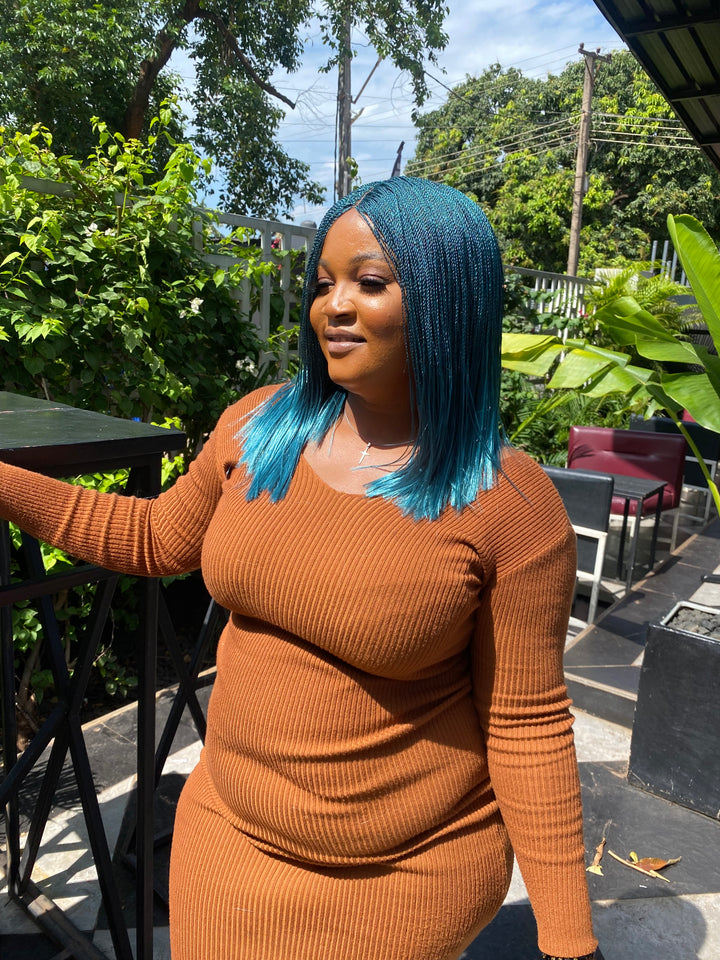 Fast Ship Micro Braids Lace Wig|Easy install hair- Bob Nano unit Teal