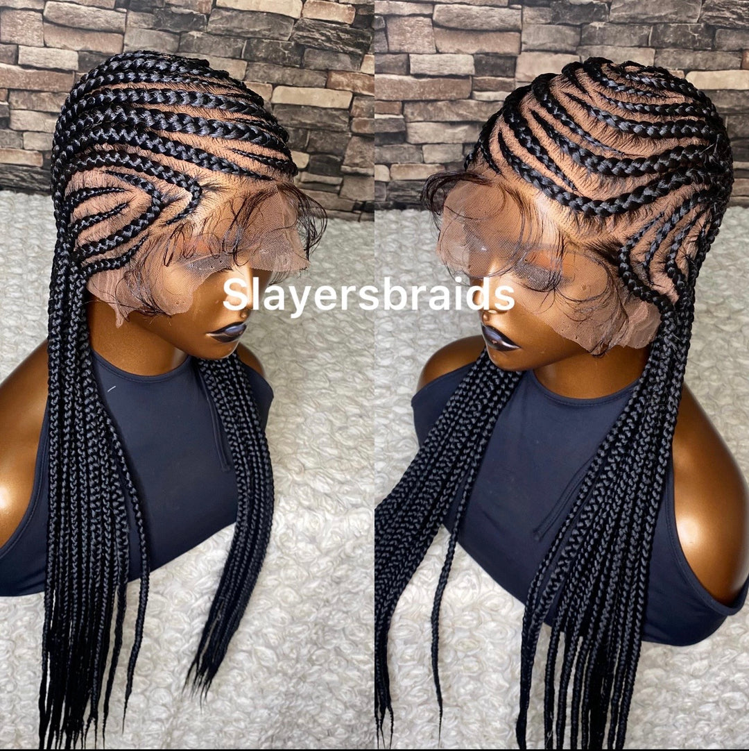 Straight All back Custom Braided Wig for Black Women -Sandra Unit