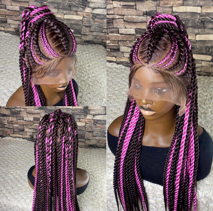 Custom braided cornrows natural scalp, lightweight -Theresa 33/pink