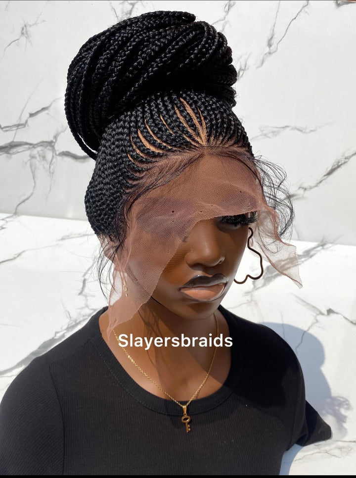 28" Shuku Cornrow Braid FulllaceWig: -Zikorah