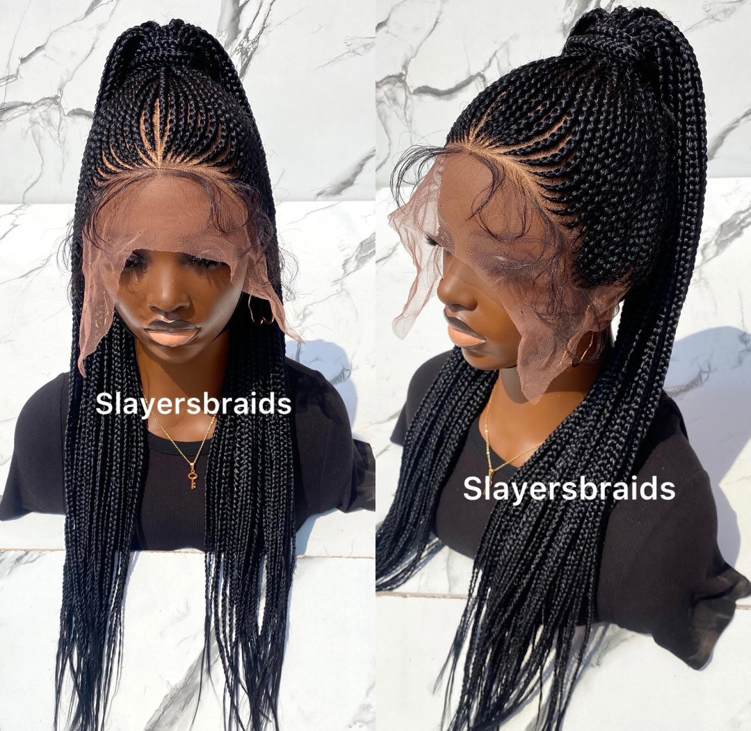 28" Shuku Cornrow Braid FulllaceWig: -Zikorah