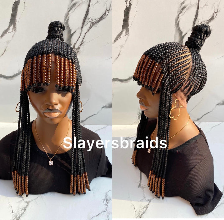 Beaded Fringe Cornrow Full Lace Wig -Ariyo
