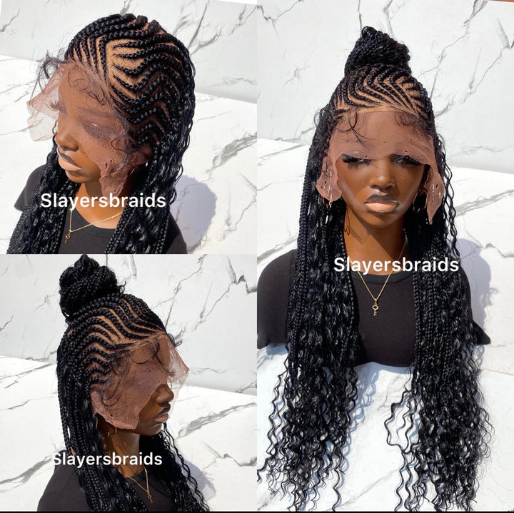Black ZigZag Cornrow Braided Wig: Tribal Wig -Janet