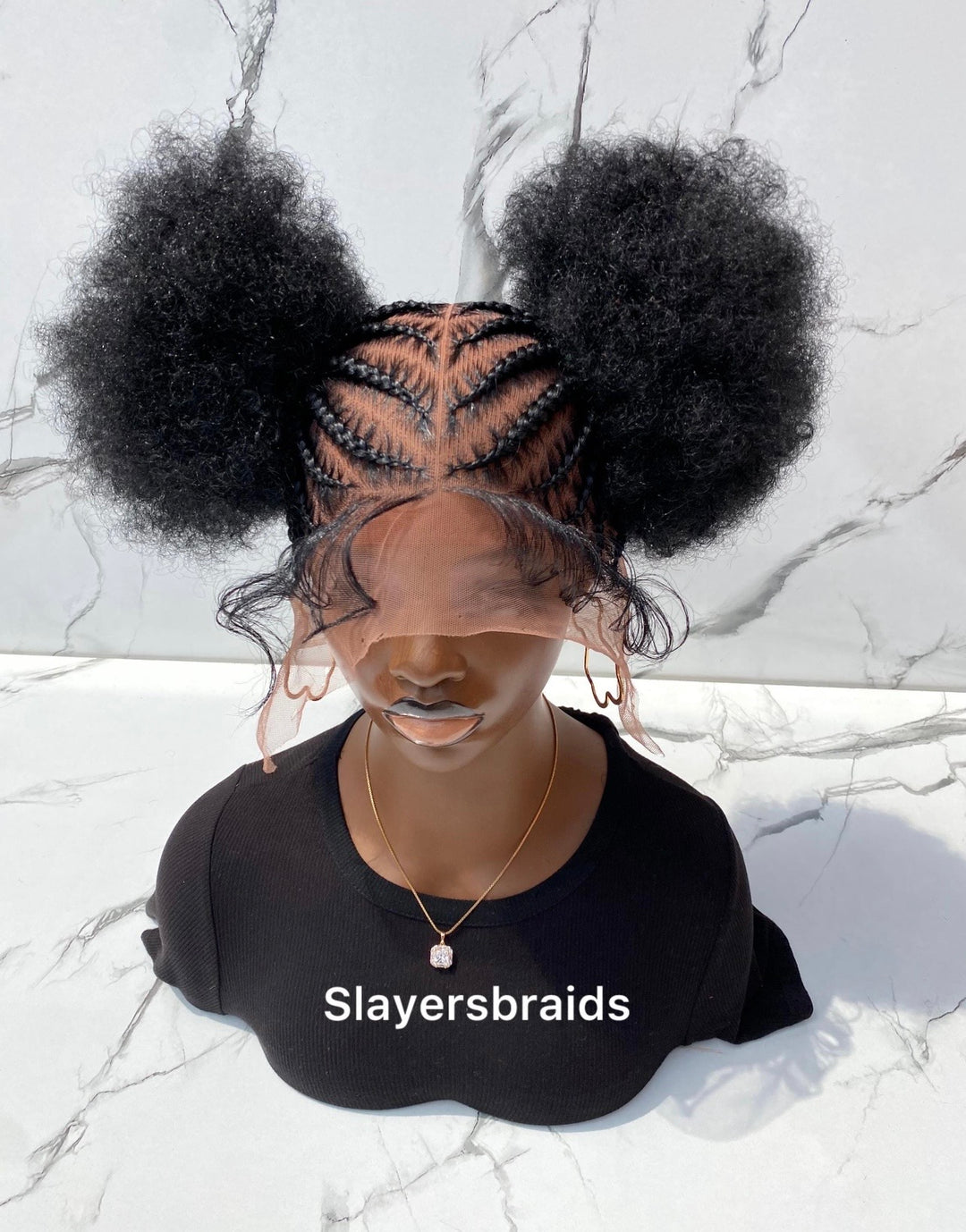 Ready to ship Two Buns Afro Puffs Stitch cornrow Wig