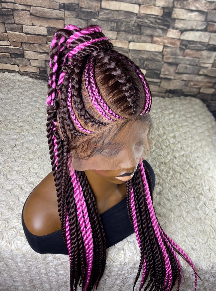Custom braided cornrows natural scalp, lightweight -Theresa 33/pink