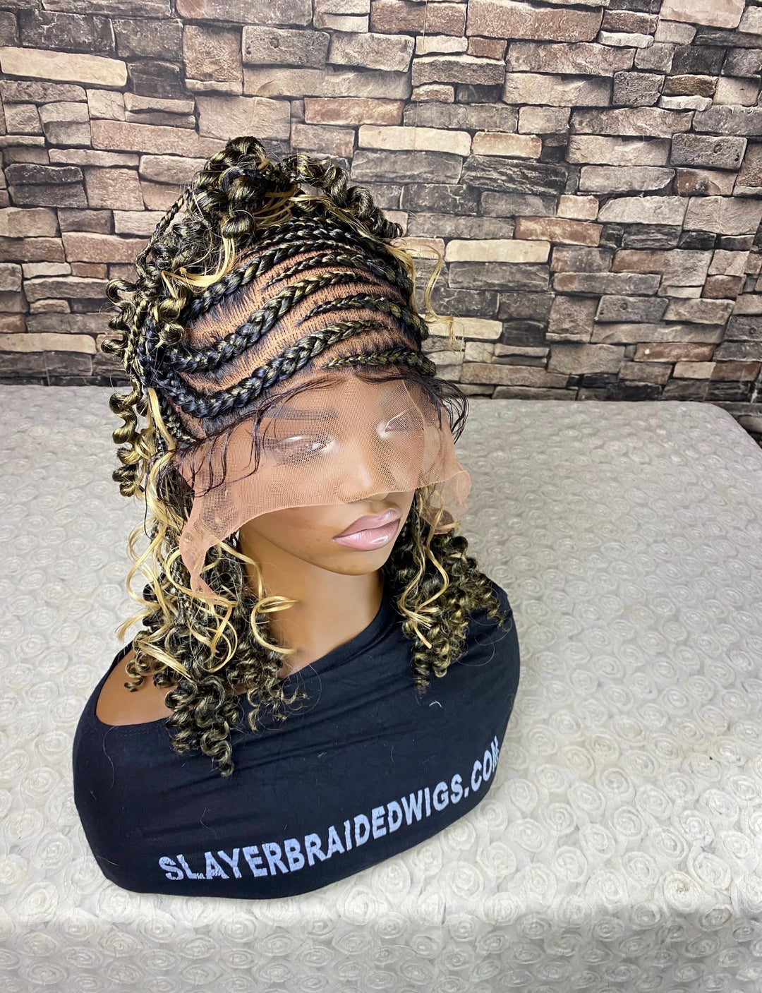 Braided Cornrow Wig: Full Lace Curly Bob, Mix Blonde -Ella Unit