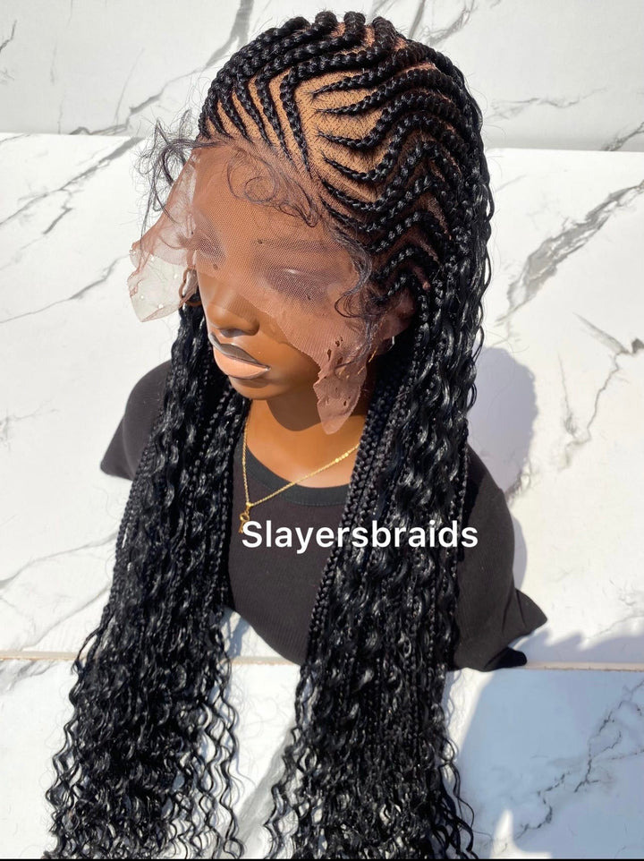 Black ZigZag Cornrow Braided Wig: Tribal Wig -Janet