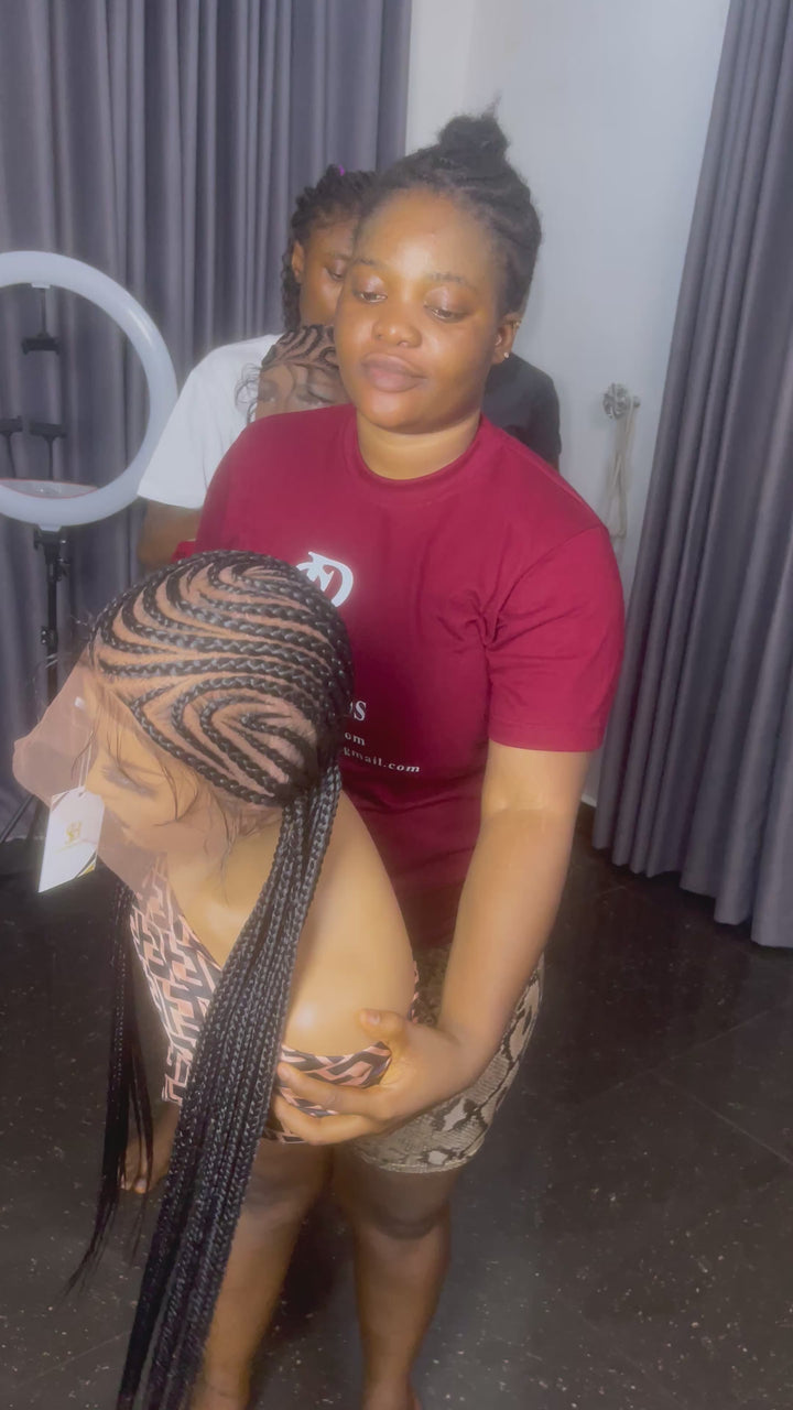 Straight All back Custom Braided Wig for Black Women -Sandra Unit