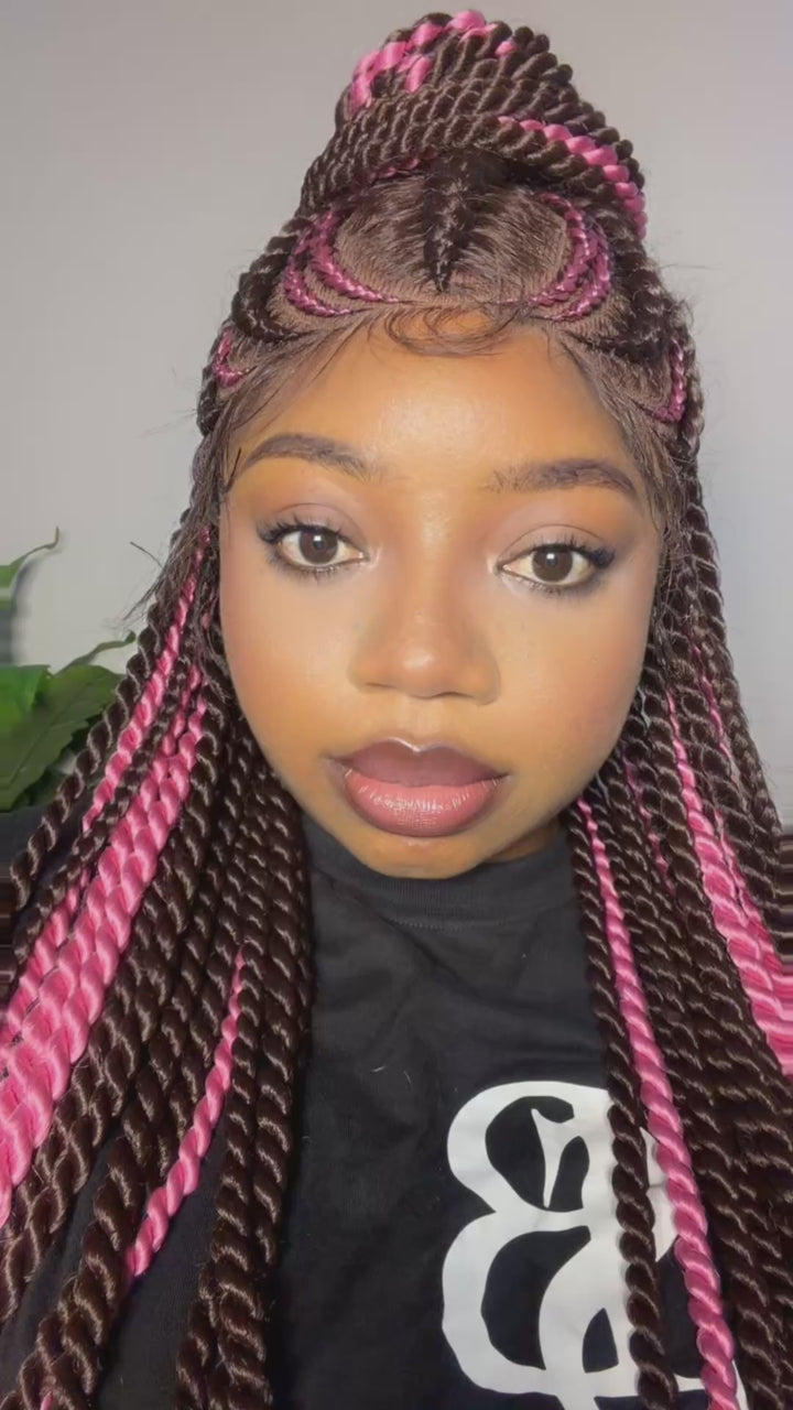 Custom braided cornrows natural scalp, lightweight -Theresa 33/pink